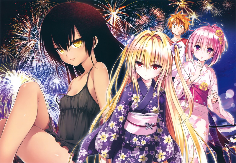 《出包王女》绝美同人壁纸 烟火下的少女们脸红心跳