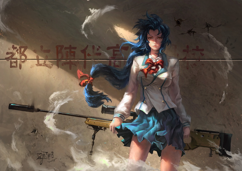 长发版《全金属狂潮》动漫壁纸 千鸟要校服造型狙击场景2K高清图