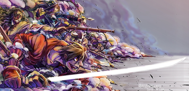 5000分辨率俯拍动漫壁纸 战国英豪与花影水景