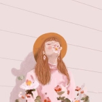 漫画嘴含花女生头像 单张素材分享