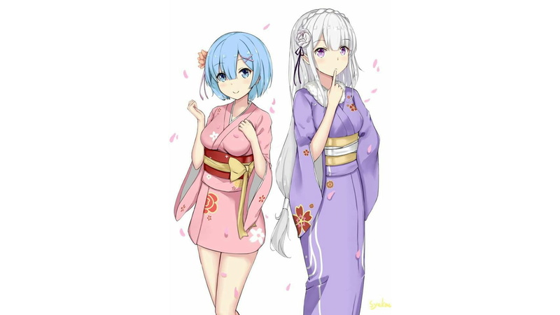 银发浴衣少女壁纸！从零开始的异世界生活艾米莉亚同人图