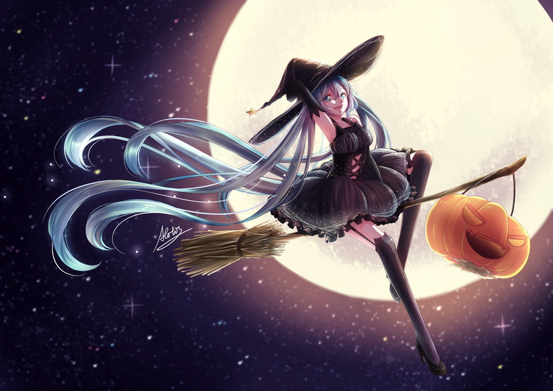 星空月下万圣节 动漫风南瓜主题壁纸