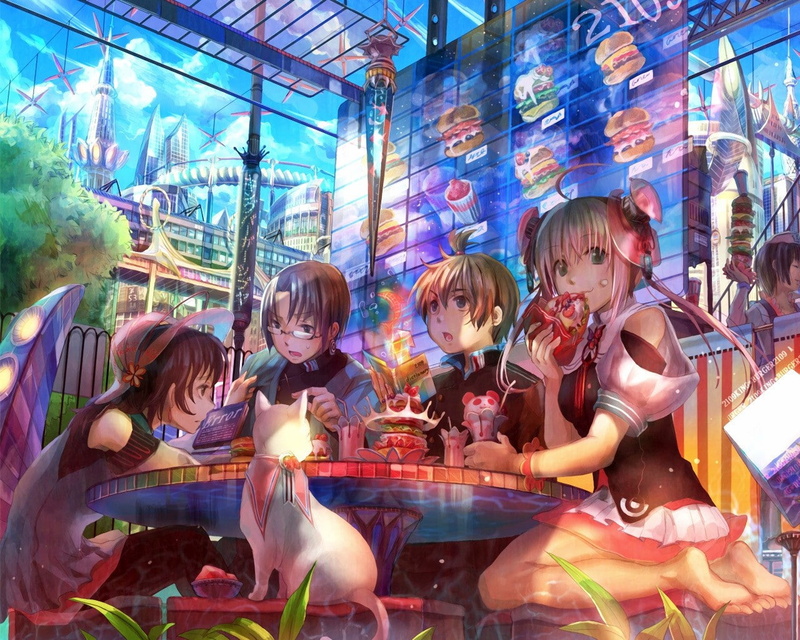 棕发红眸动漫少女跪姿吃苹果 高清手机壁纸