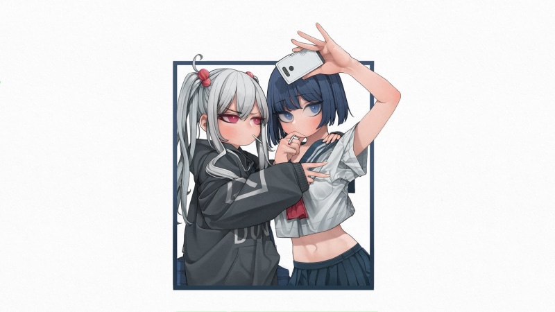 动漫少女壁纸合集 蓝发白裙水手服