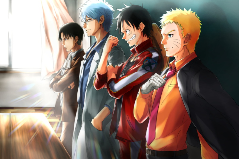 跨次元动漫壁纸集合：火影海贼进击的巨人角色合集