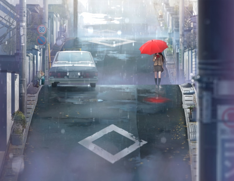 雨季街头的魔法使少女