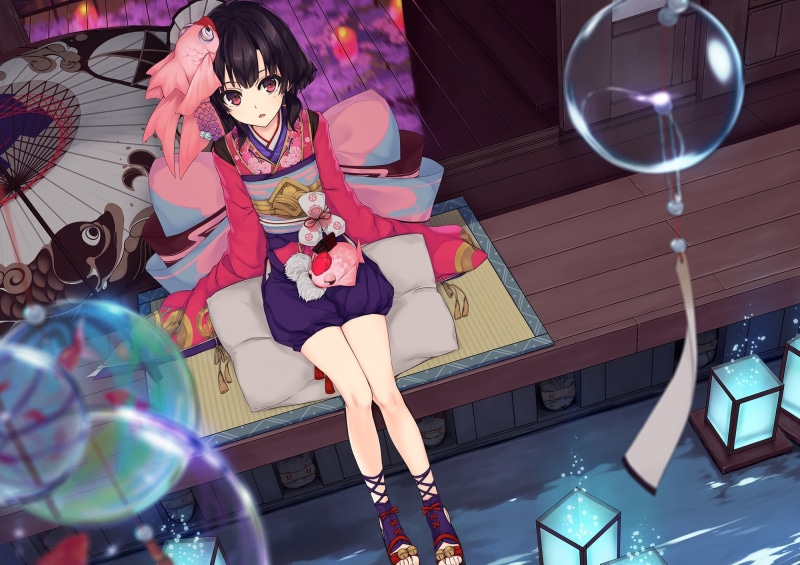 银发阴阳师少女撑伞红眸壁纸