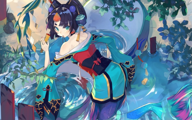 阴阳师同人壁纸！蓝眼黑发的二次元少女合集