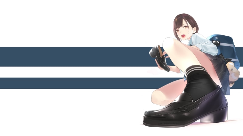 蹲姿黑发动漫少女壁纸合集