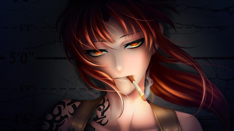 红发辣妹叼烟刺青壁纸 黑礁女主莱薇高清图