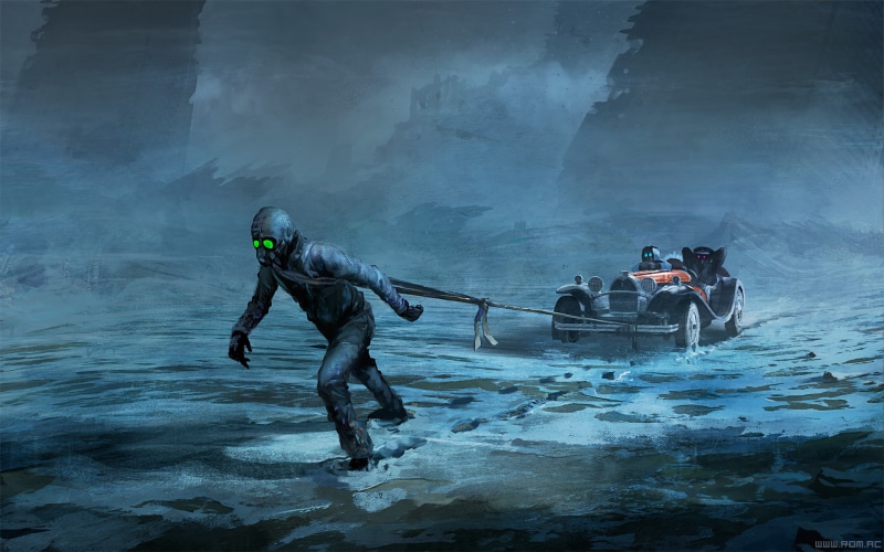 冰与樱花交织的末世复古敞篷车艺术壁纸