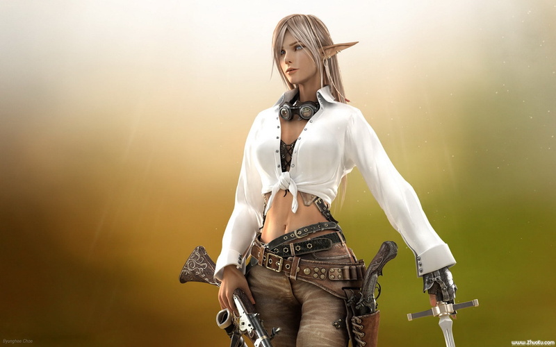 银发持械少女壁纸 1080P高清动画款