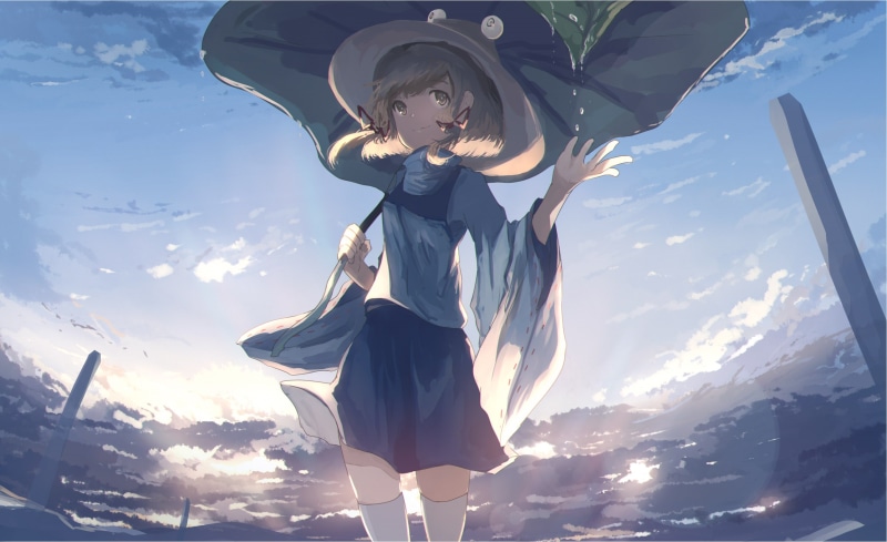 东方Project泄矢诹访子1080P动漫壁纸 蓝天白云金发少女绝美壁纸