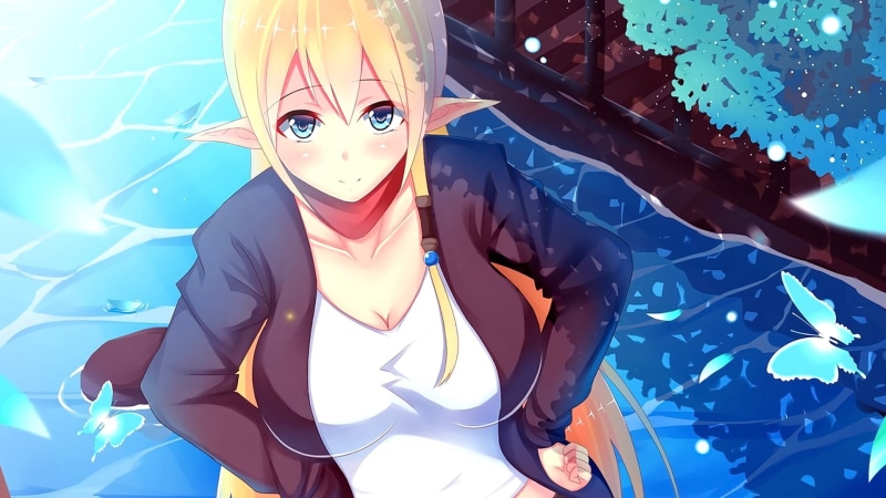 尖耳蓝眸金发精灵少女！1080P蝶影笑颜壁纸合集