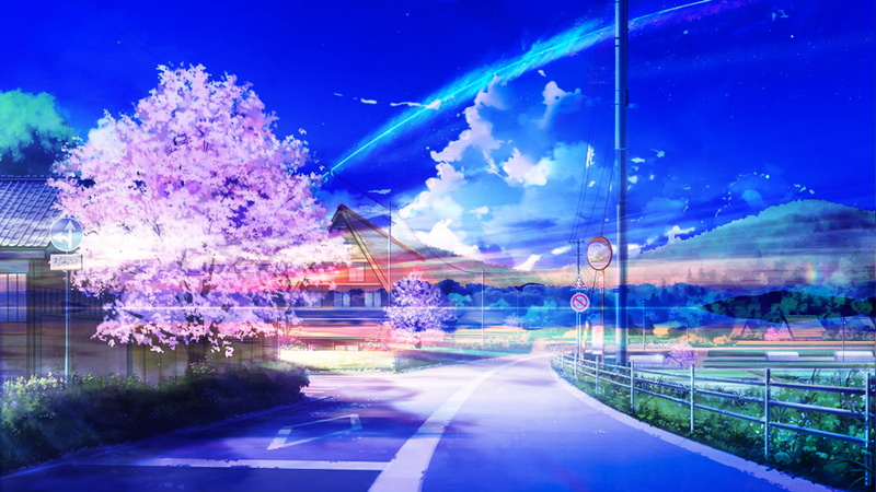 绝美幻想风樱花流星动漫壁纸