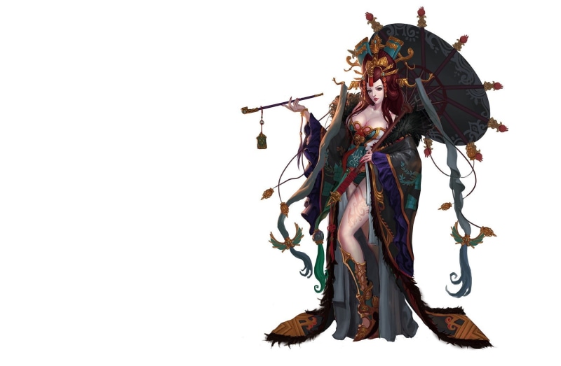 红发动漫少女叼烟斗的幻想风壁纸