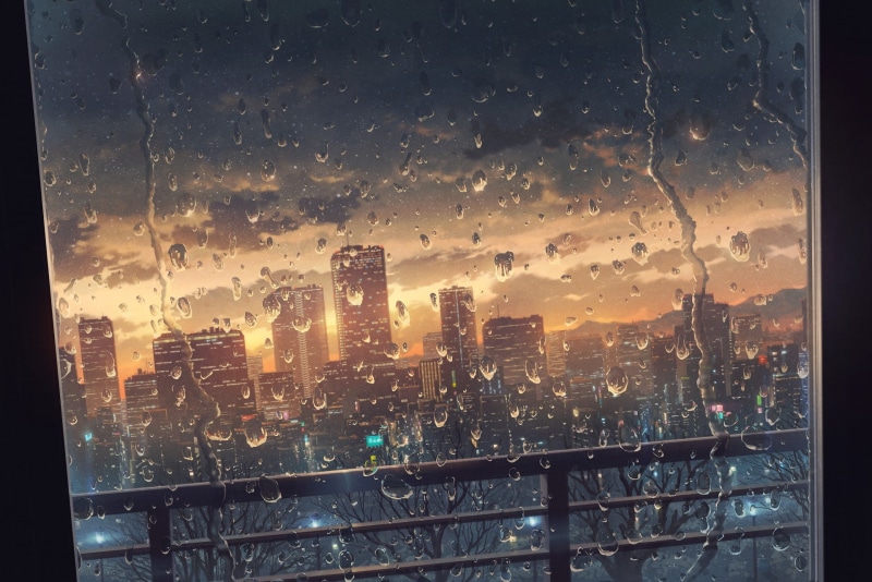 窗边雨景动漫原画1080P壁纸