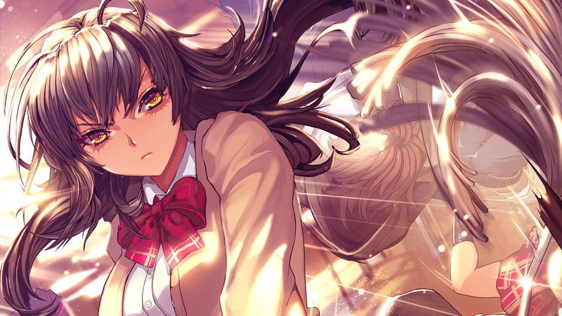 不良道~黑道之路~ 动漫 插画 黑发女高中生 黄瞳 丝带 2K分辨率 动漫少女高清壁纸