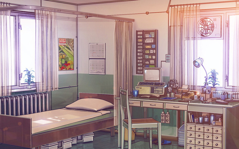 这组插画壁纸是关于动漫风格家居场景的，无人物的白日室内风景