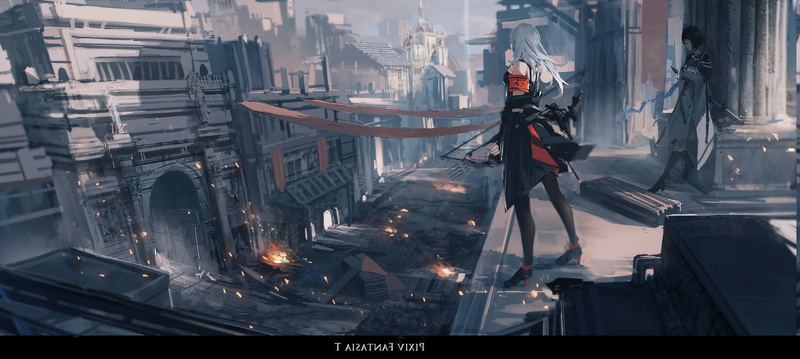 长发少女与幻想都市的激战画面