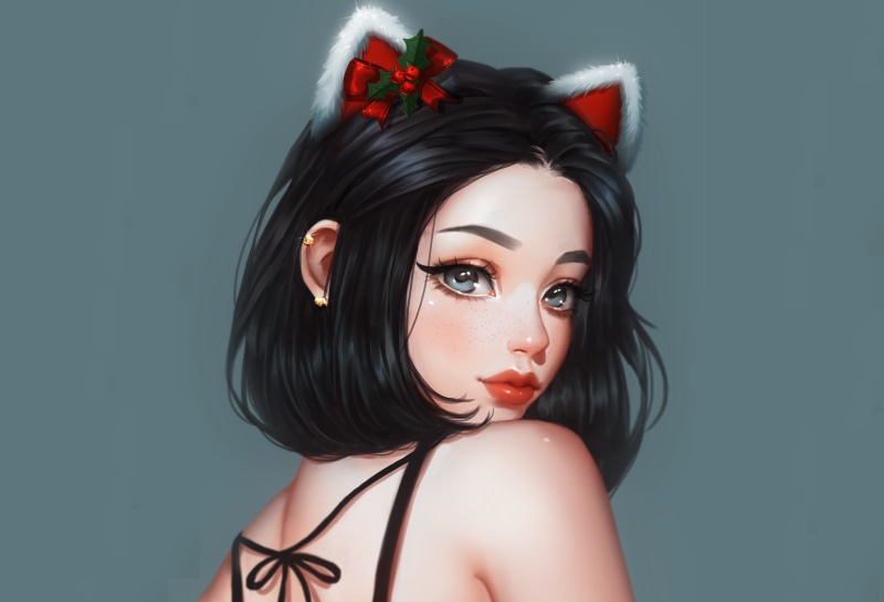 圣诞氛围感拉满！二次元黑发少女壁纸合集