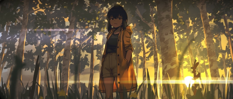 短发动漫角色雨衣2K高清壁纸