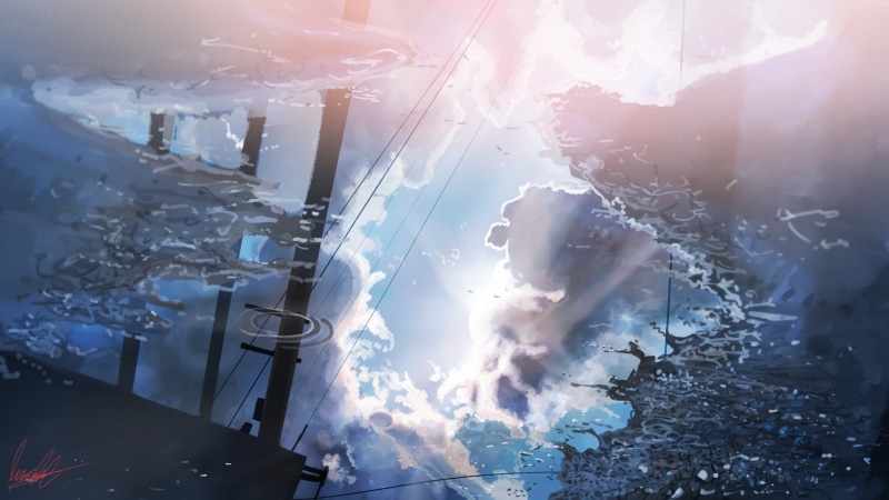 动漫原创水坑云倒影1080P阳光高清壁纸