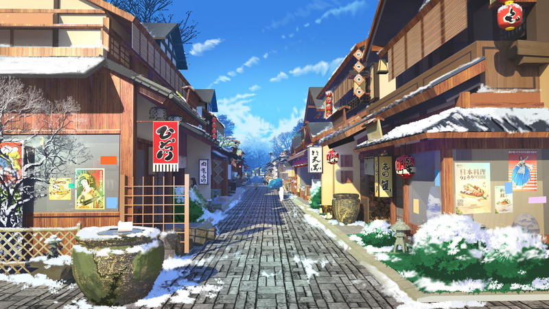 冬日日式街道小屋高清壁纸