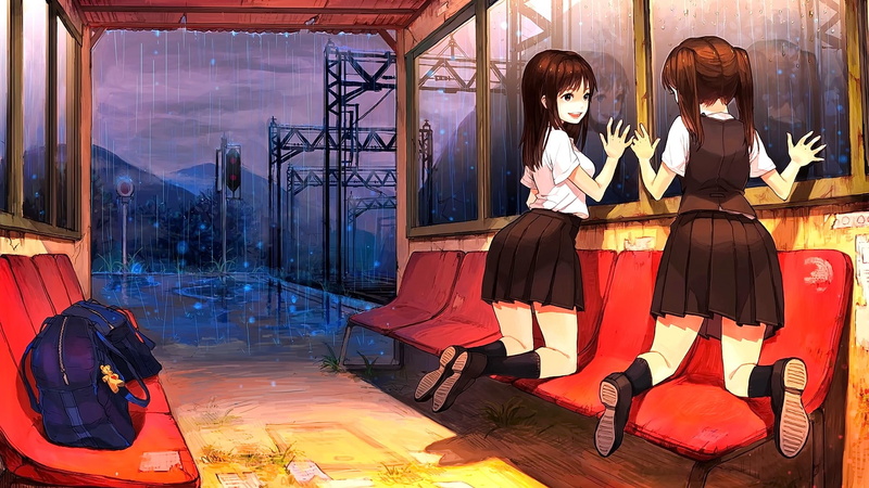 雨中日系校服少女壁纸合集