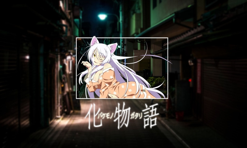 《化物语羽川翼猫娘壁纸 深夜小巷里的白发少女》