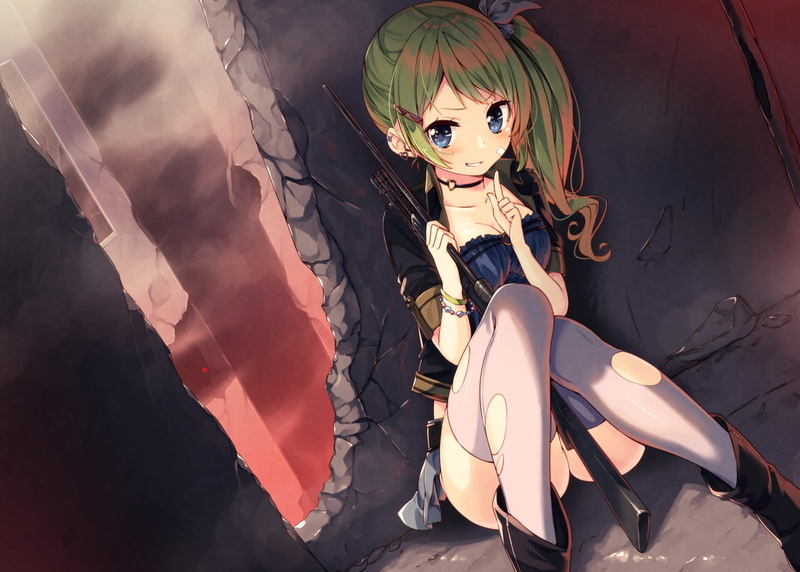 枪械 动漫少女 武器 480P 马尾辫 狙击步枪 破旧衣物 原创角色 动漫少女高清壁纸