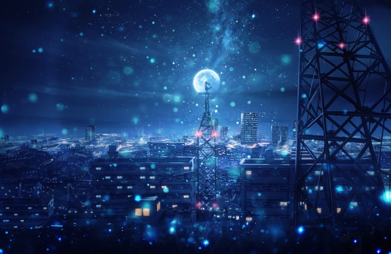 东京塔下雪夜少女壁纸