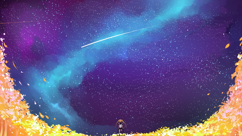 绝美动漫壁纸合集！深夜星空落叶少女，1080P高清氛围感拉满