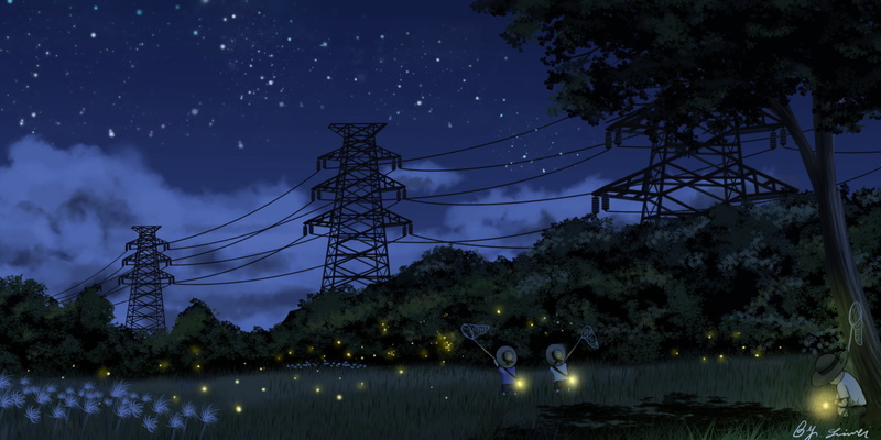 动漫孩童萤火虫星空高清壁纸