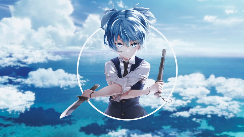 720P超清壁纸｜暗殺教室渚酱 蓝发二次元少女画中画壁纸