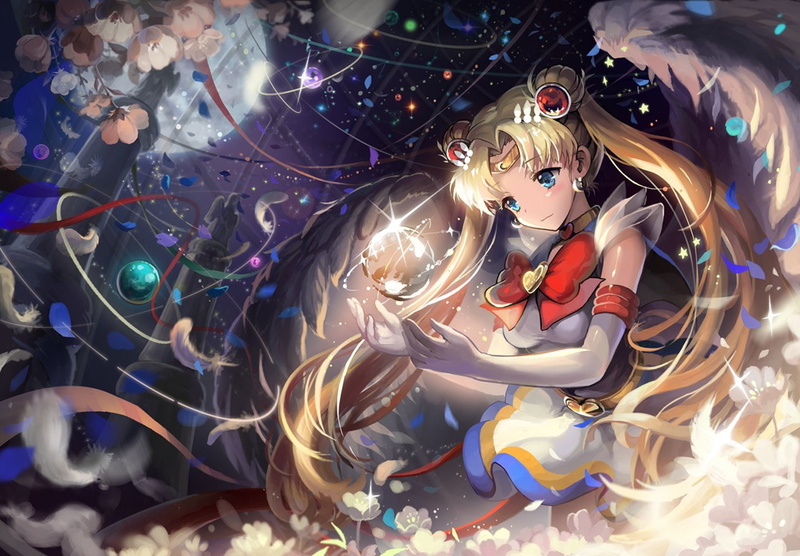 1080P高清手机壁纸 魔法少女金发花系水手服少女壁纸