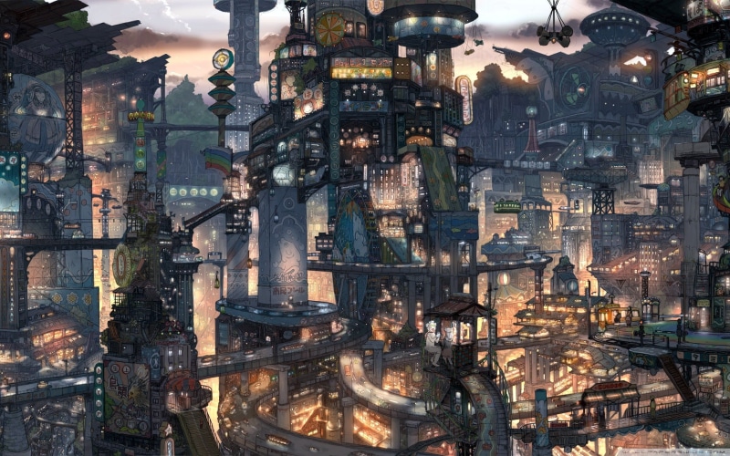 这组壁纸主打日本幻想都市动漫场景，还有自杀绵羊相关创作