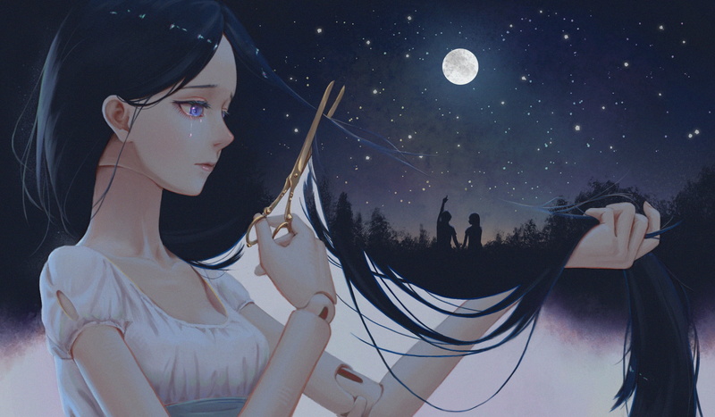 深夜动漫壁纸合集：星月少女与复古玩偶的绮梦