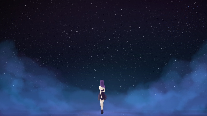 深夜雾里的动漫少女 8K星空壁纸