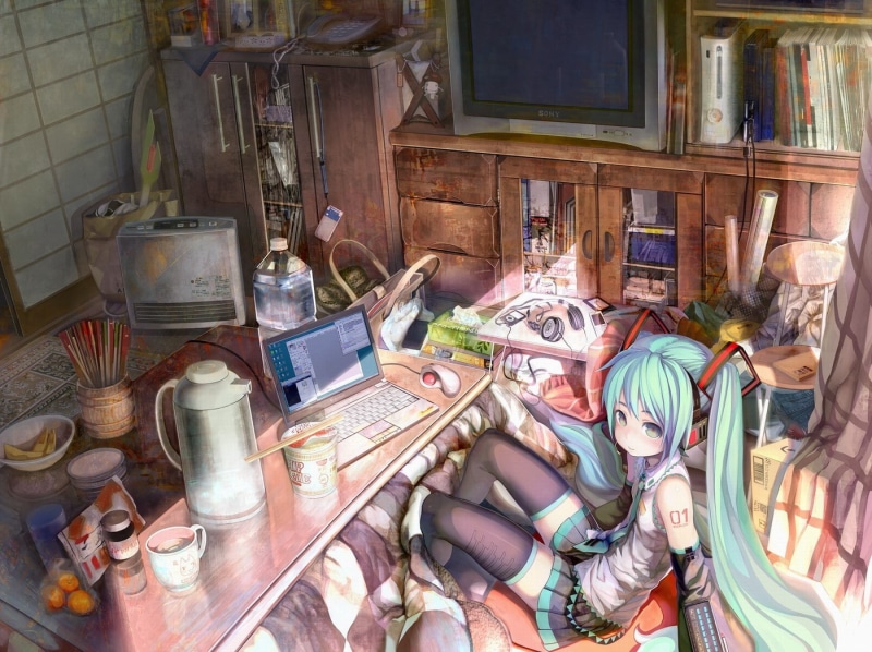 宅家氛围感拉满！初音未来XP主题卧室壁纸合集