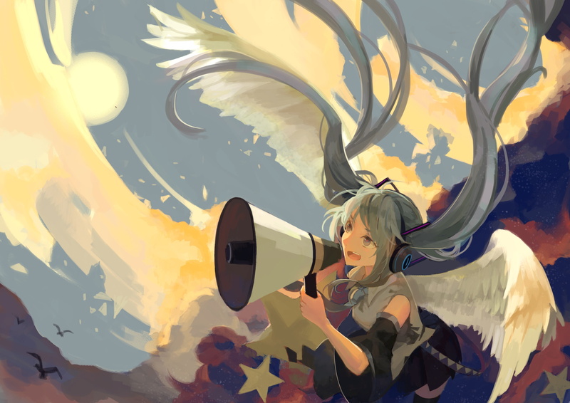 初音未来拿着扩音器的2K高清壁纸 还有相关VOCALOID角色合集