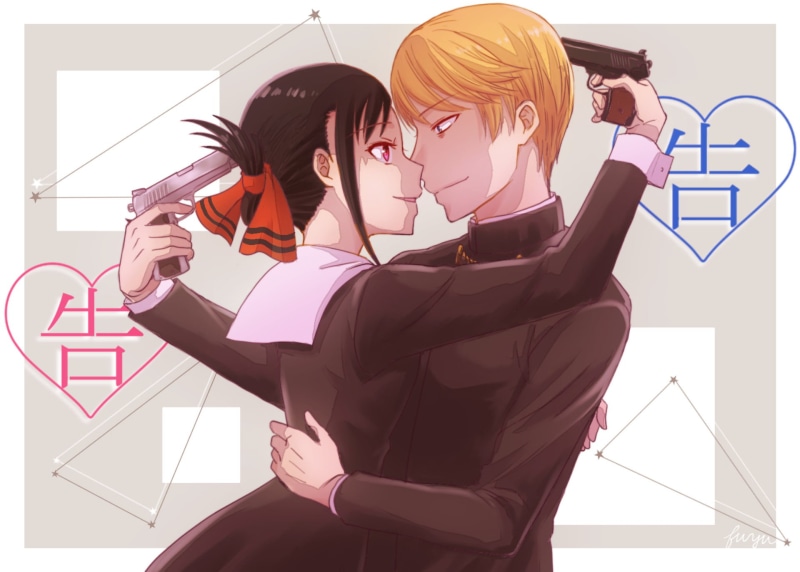 《辉夜大小姐想让我告白》高清壁纸合集 校服金发红瞳持枪黑白发角色