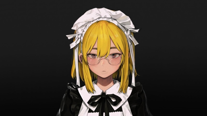 1080P动漫壁纸！金发戴眼镜女仆少女极简风美图