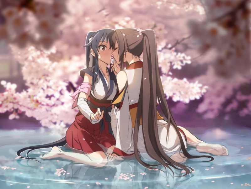 二次元少女与粉花壁纸合集