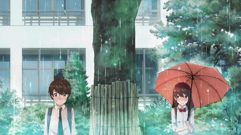 动漫情侣雨中撑伞高清壁纸