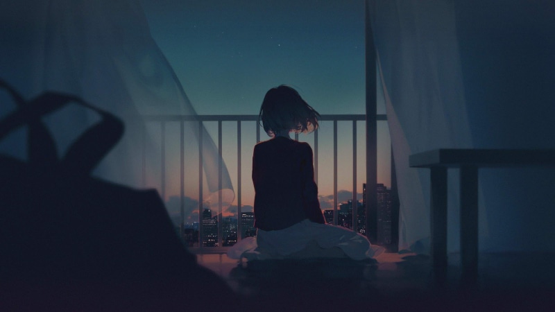 二次元少女黄昏窗边壁纸
