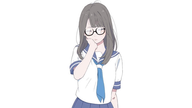 水手服少女壁纸！戴眼镜的二次元女生极简风美图