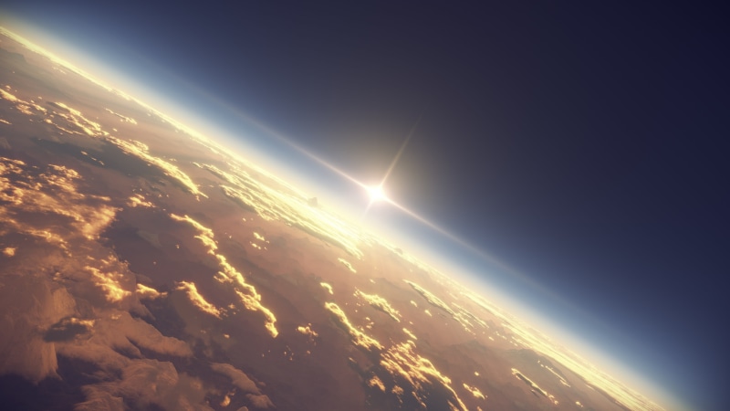 绝美动漫风太空壁纸 日落云海间的行星光影