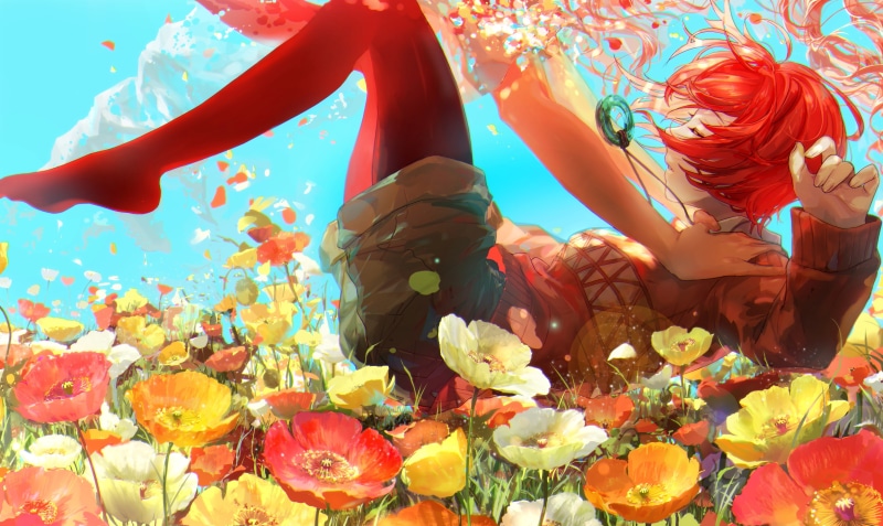 戴眼镜的动漫少女裸足与绿植壁纸