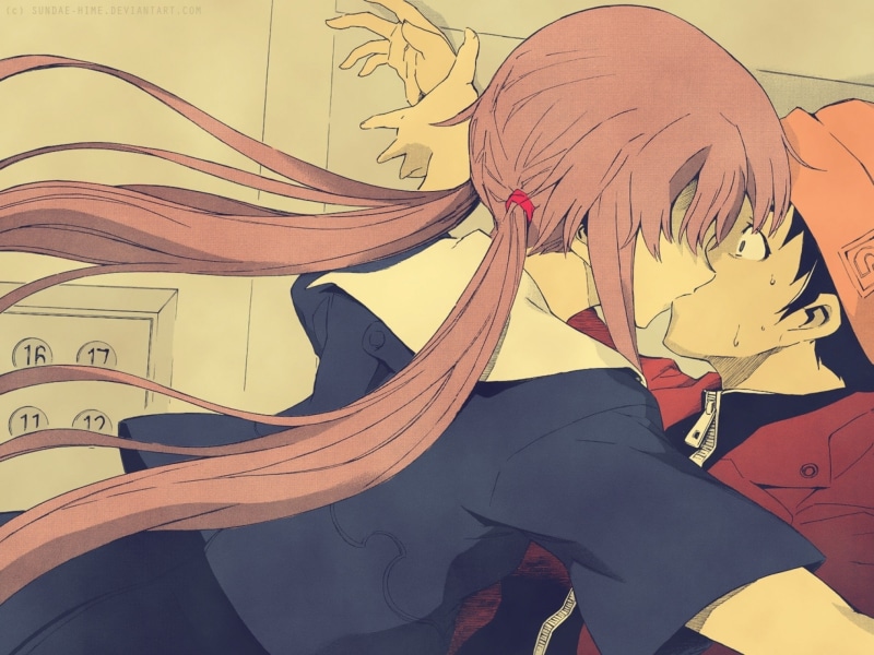 《未来日记》高甜名场面壁纸！天野雪辉和我妻由乃的心动瞬间